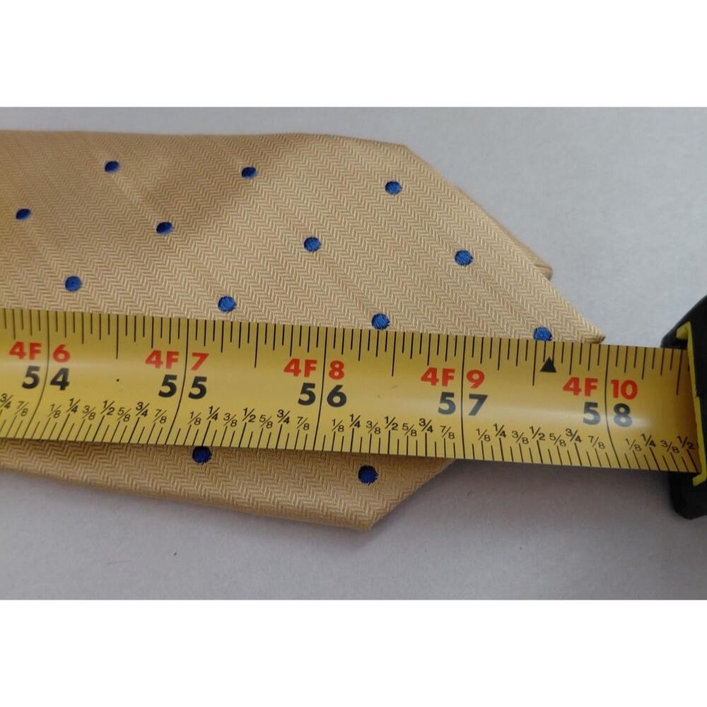 Thomas Pink Yellow Silk Tie Woven in England 3"x58" Blue Dot Pattern - Picture 7 of 7